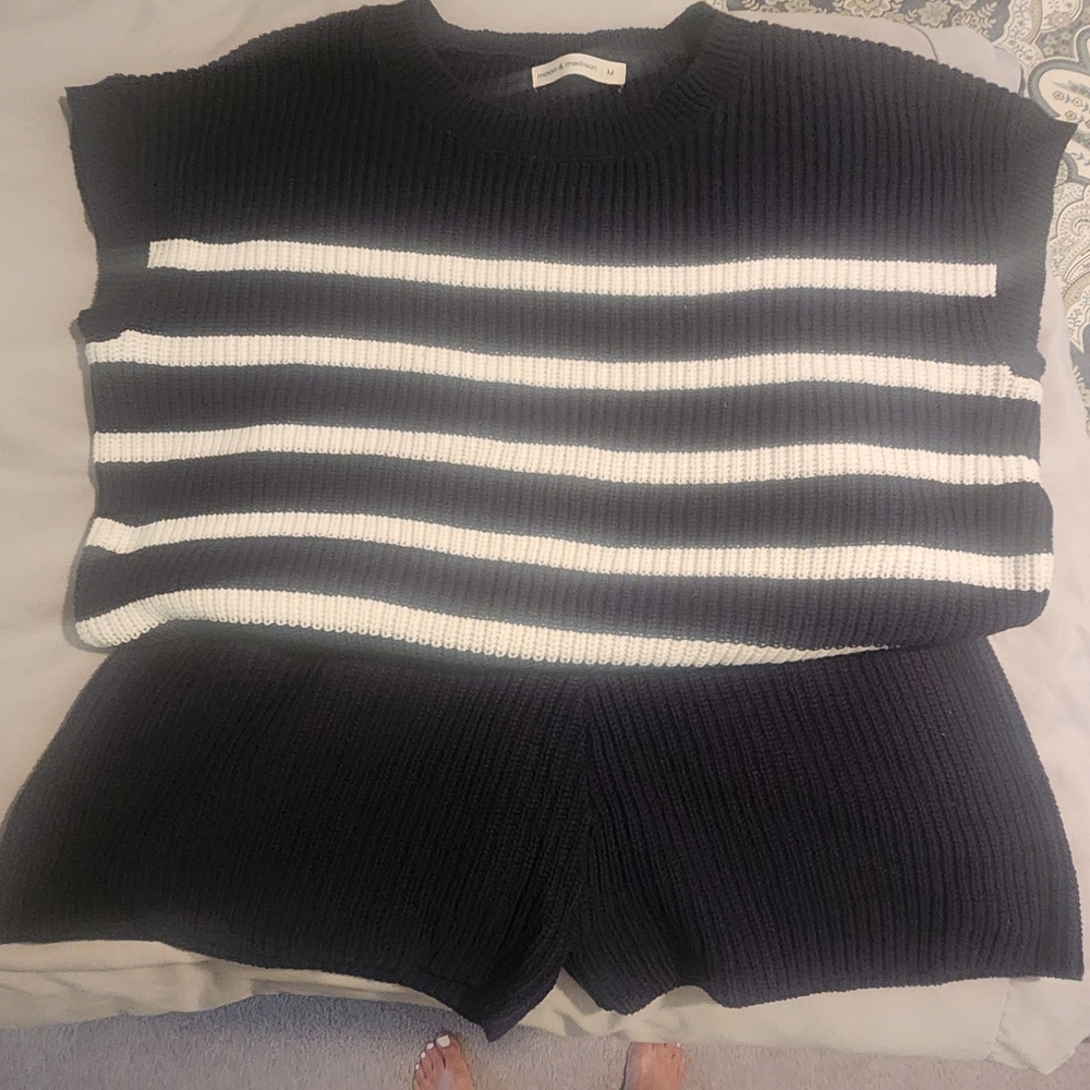 Striped Navy and White Knit Set